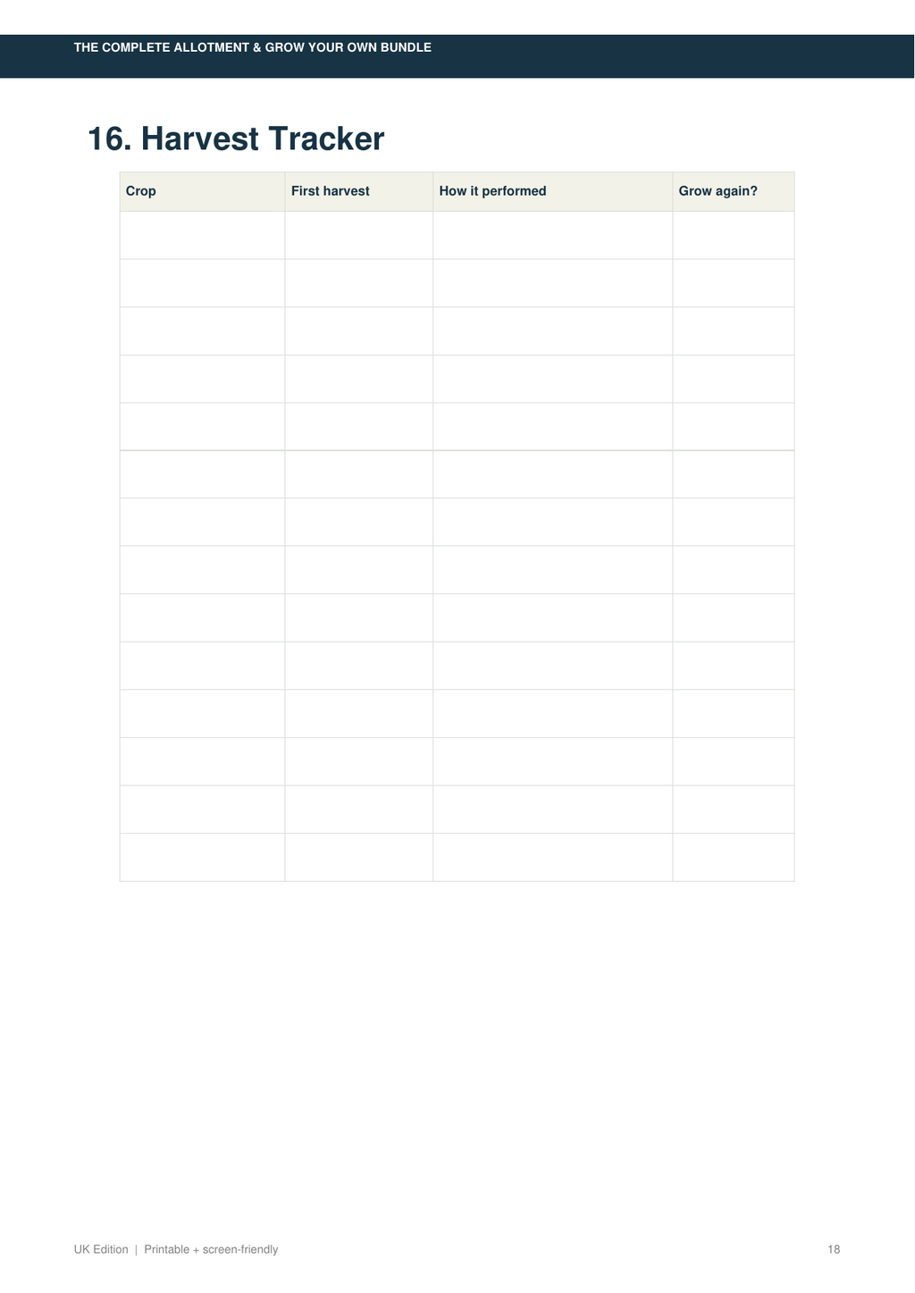 Allotment harvest tracker preview