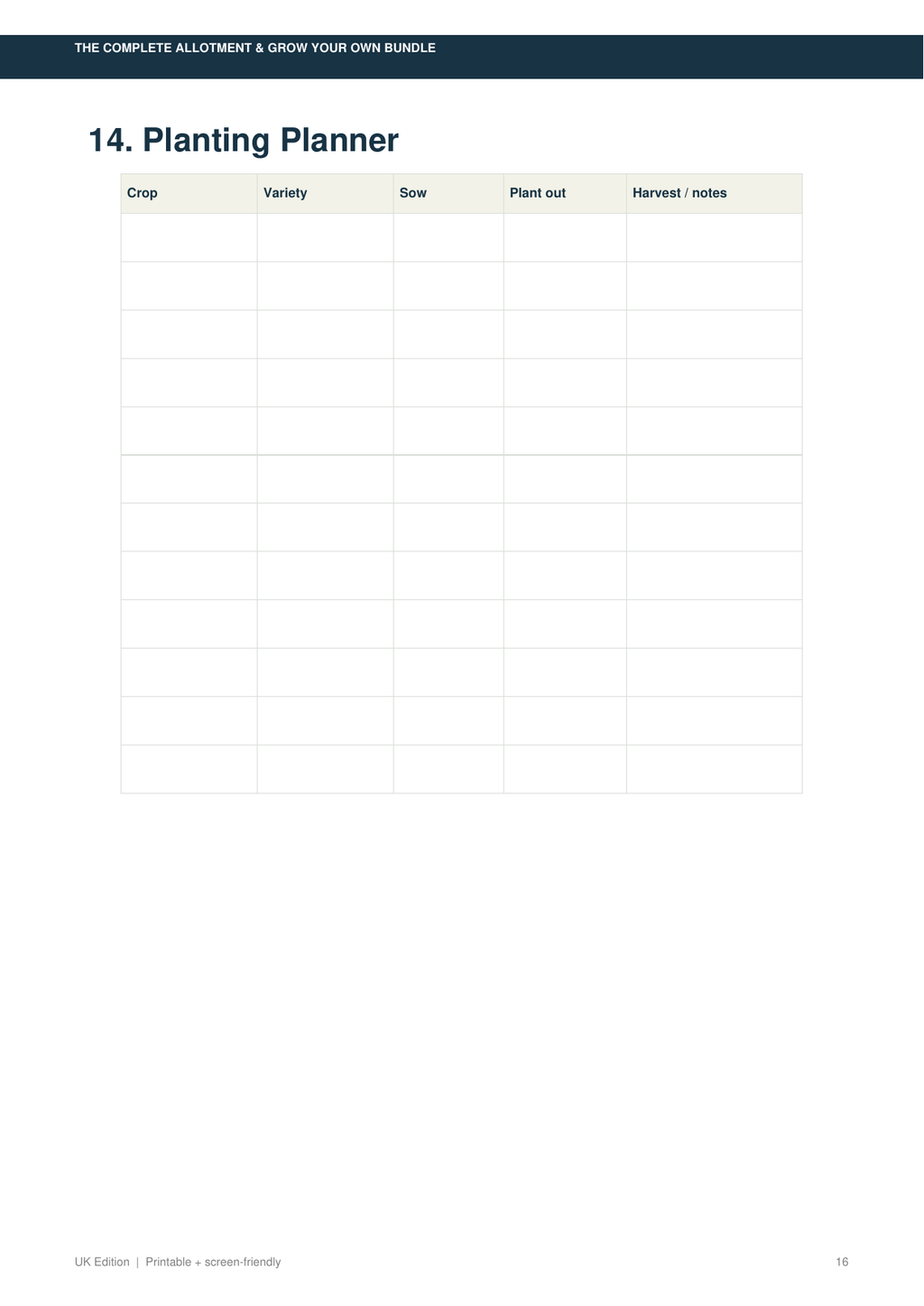 Allotment planting planner preview