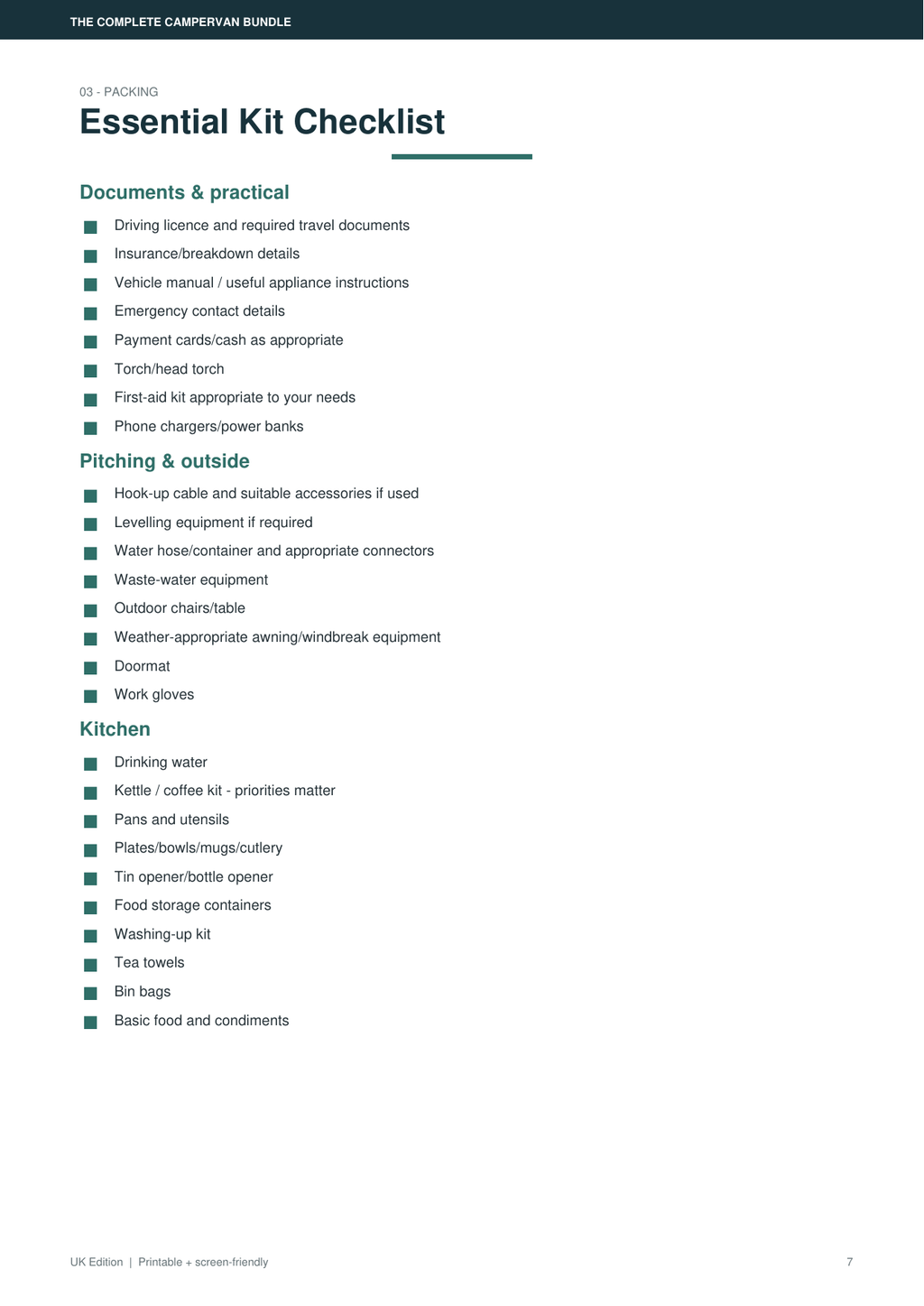 Campervan Essential Kit Checklist page preview