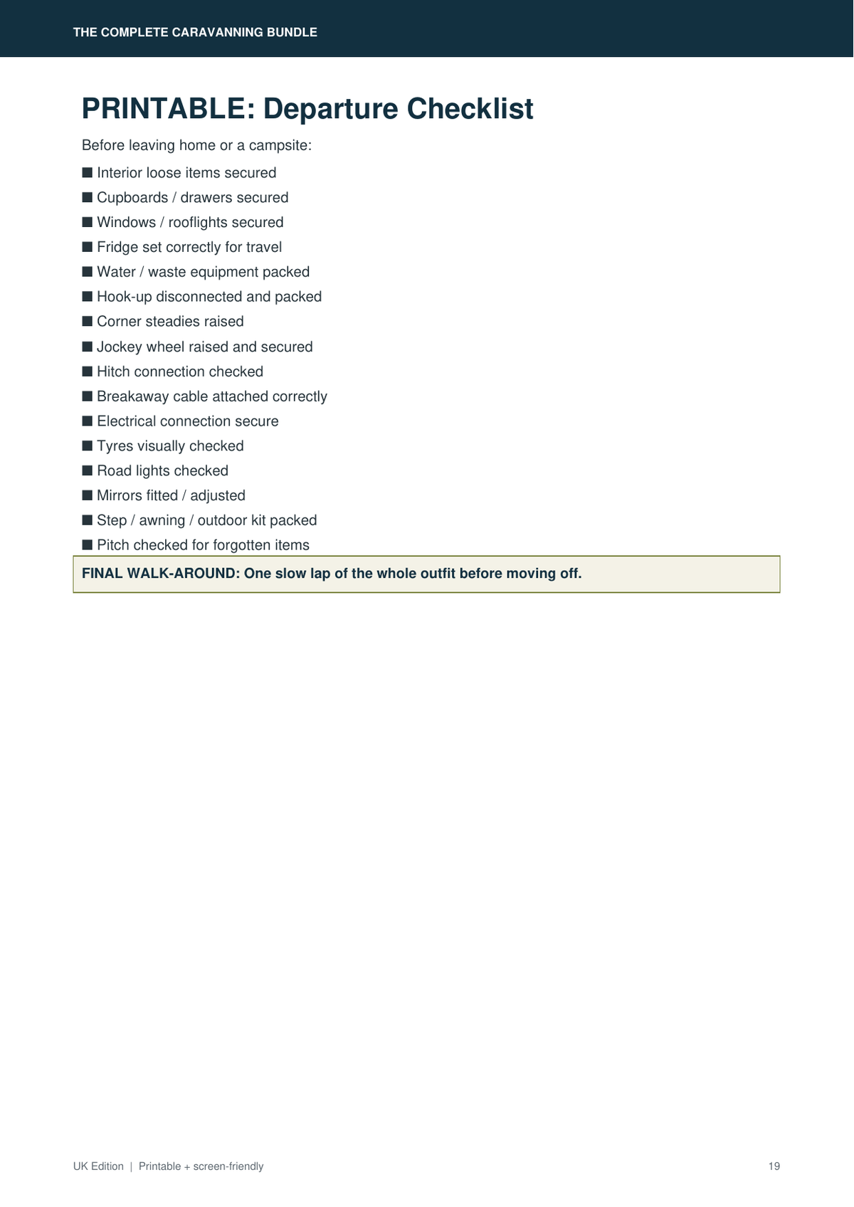 Caravanning departure checklist preview