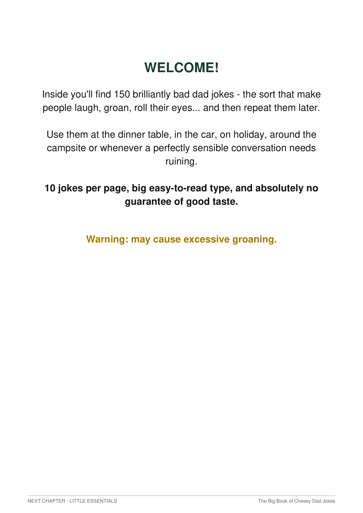 Cheesy Dad Jokes welcome page preview