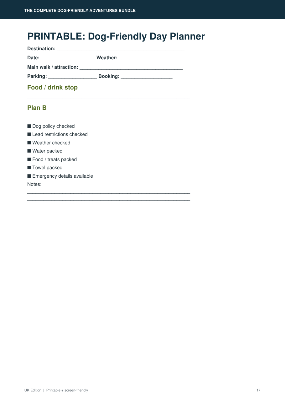 Dog-Friendly Day Planner printable preview