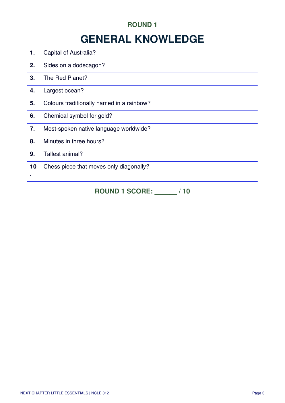 Great British Pub Quiz general knowledge round preview