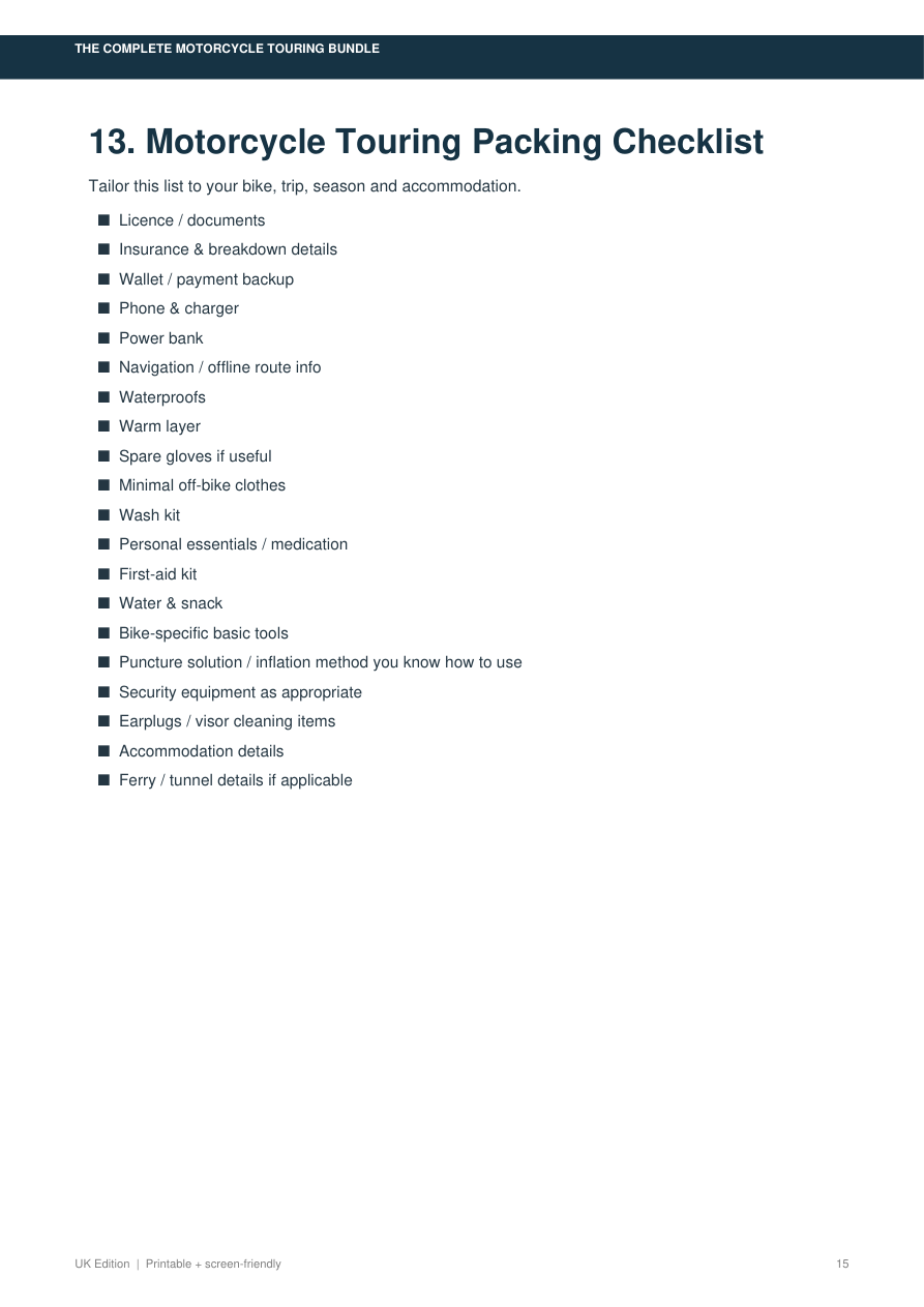 Motorcycle touring packing checklist preview