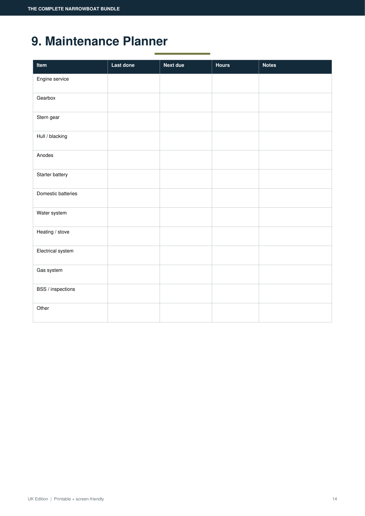 Narrowboat Maintenance Planner page preview