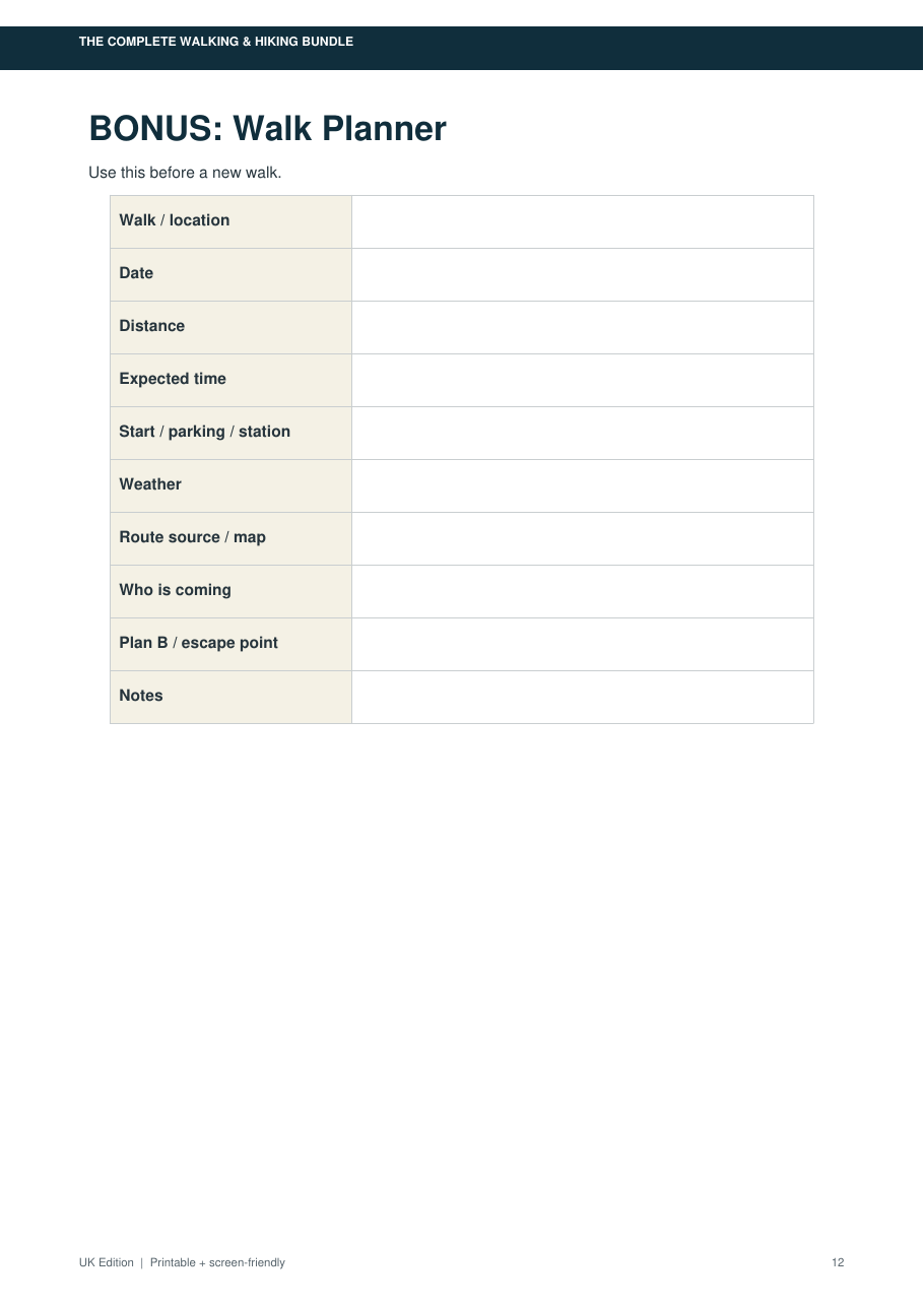 Walking and hiking packing checklist preview