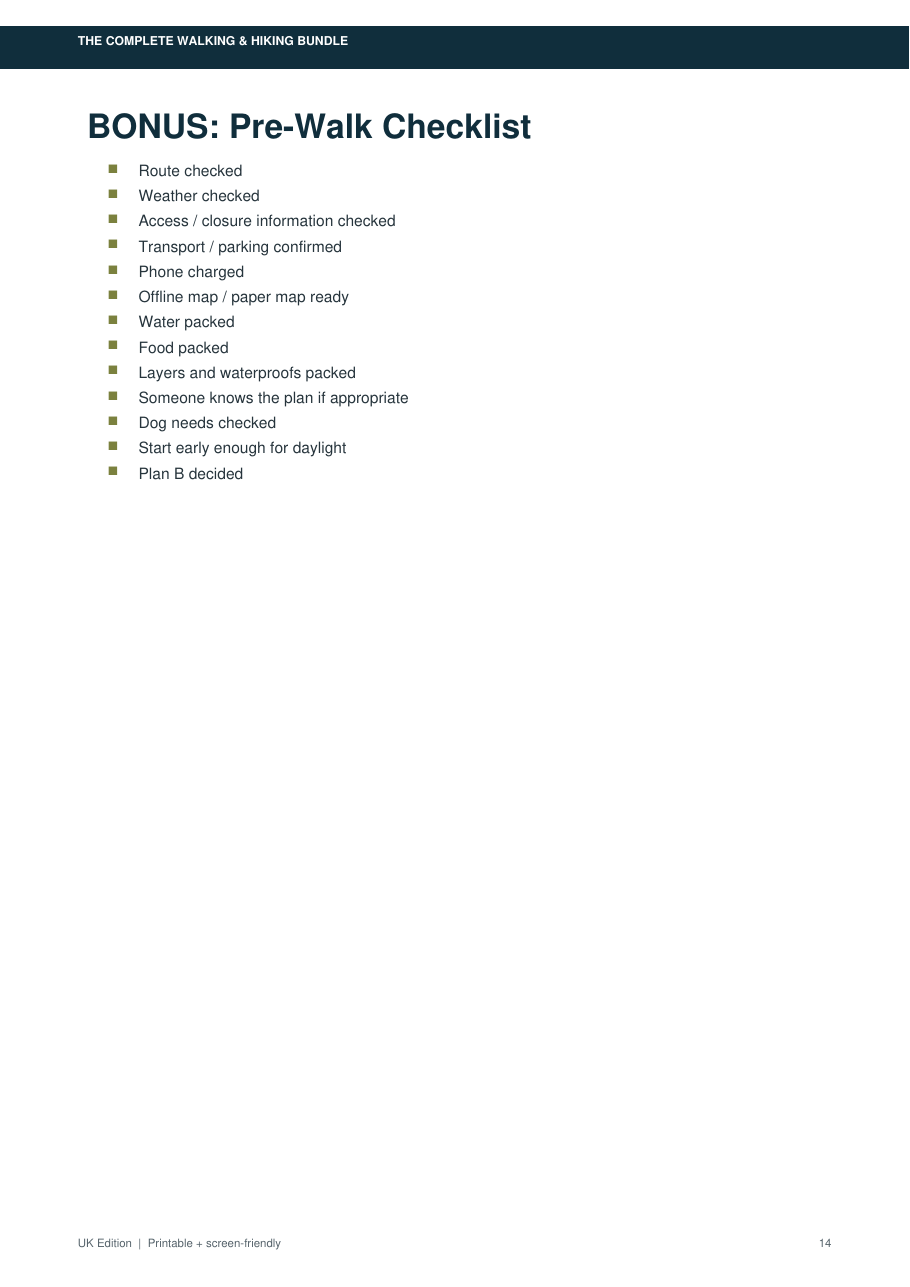 Walking and hiking printable walk log preview