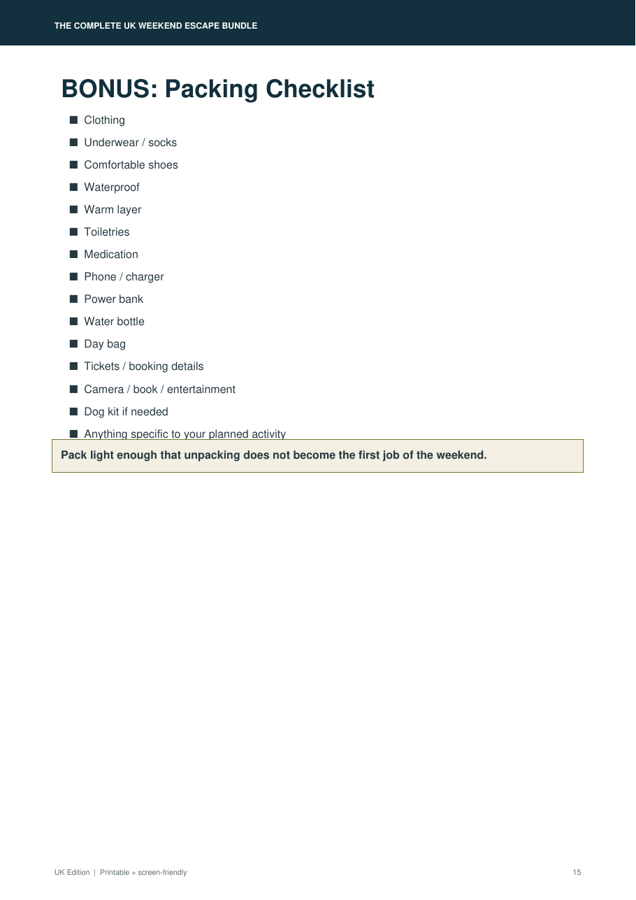 UK weekend escape packing checklist preview